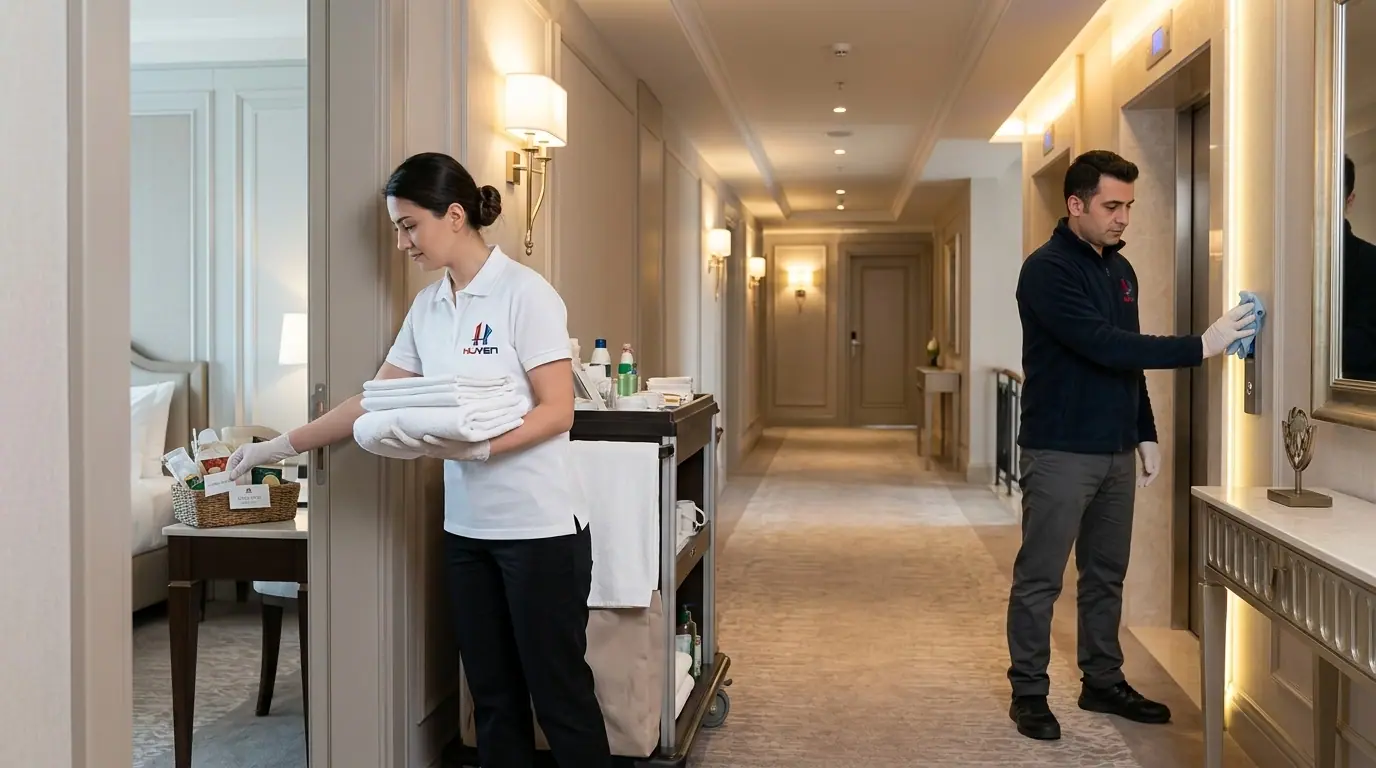 Otel ortak alanında temizlik ve düzen desteği